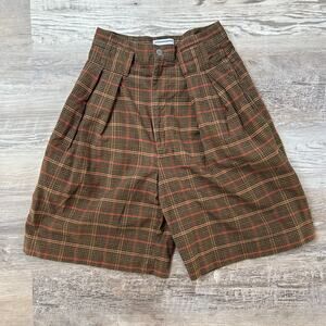 Palmetto’s Vintage Brown Plaid Pleated High Rise Shorts Made in USA Academia